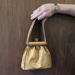 Vintage 1950s Genuine Crocodile Leather Handbag – Tan Exotic Skin